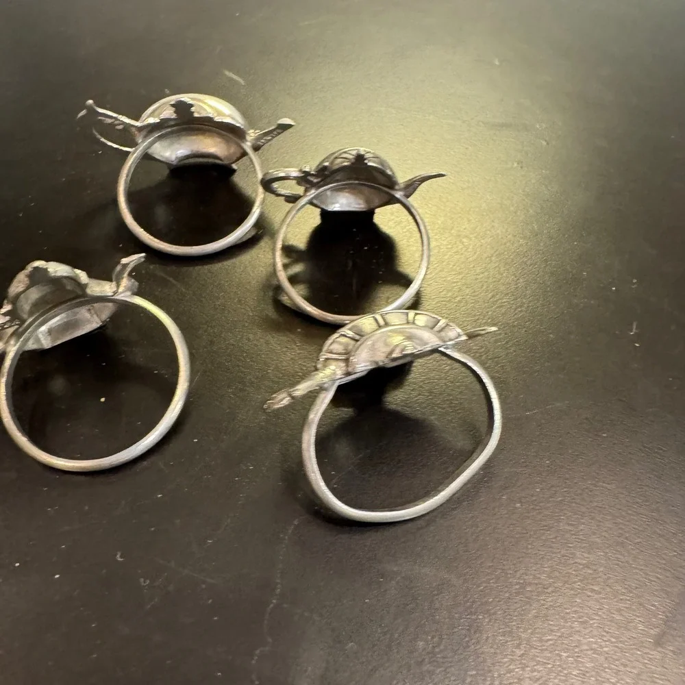 Pewter Teapot Napkin Rings Set of 4 Silver Vintage Style Tea Party Decor